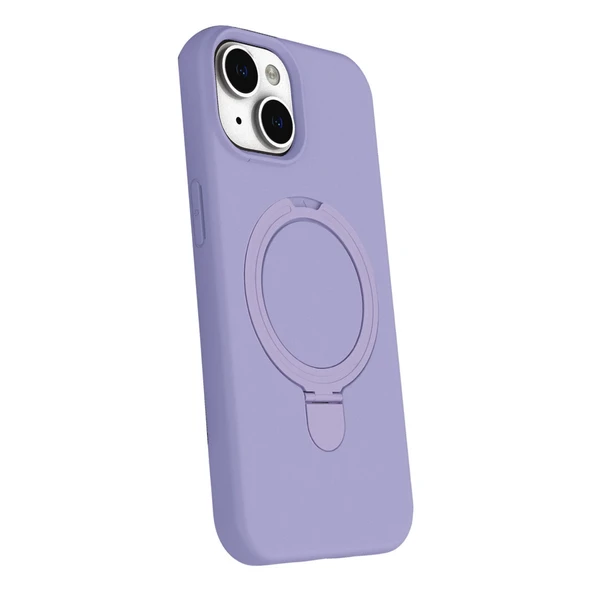 iPhone 15 Plus Regal Magsafe Standlı Kapak - Lila - Resim 2