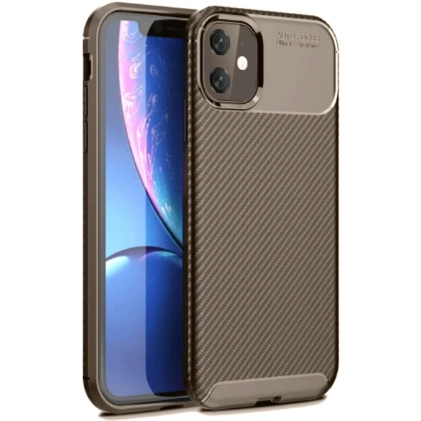 iPhone 11 Kılıf Auto Focus Karbon Kapak - Kahverengi ürün görseli 1