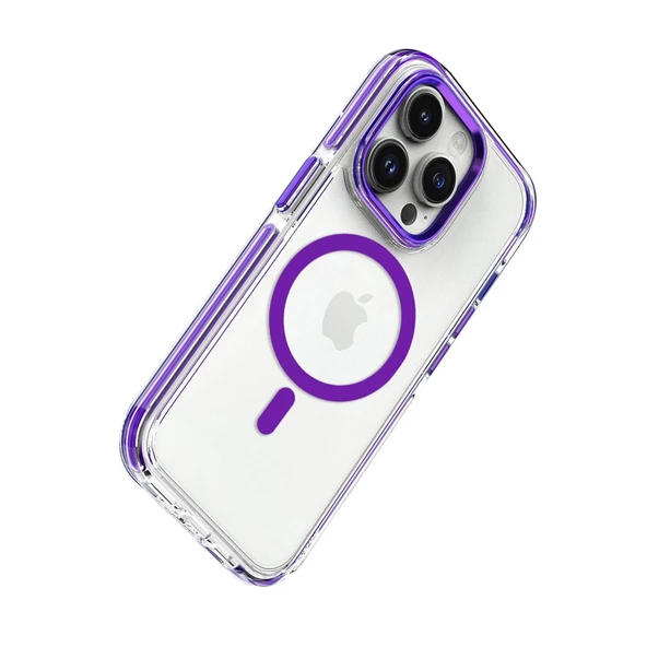 iPhone 15 Pro Max Bella Magsafe Kapak - Derin Mor - Resim 7