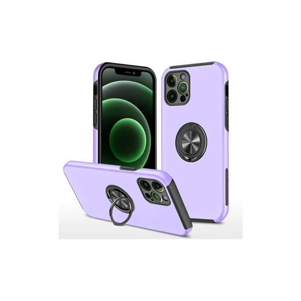 iPhone 12 Pro Max Kılıf Elit Yüzüklü Kapak - Mor ürün görseli 1