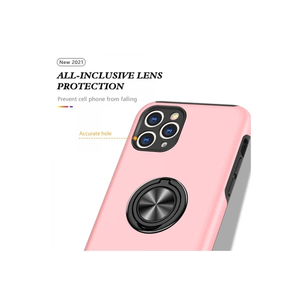 iPhone 11 Pro Max Kılıf Elit Yüzüklü Kapak - Pembe - Resim 4