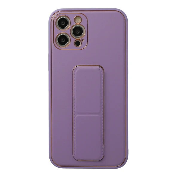 iPhone 12 Pro Kılıf Coco Deri Standlı Kapak - Lila ürün görseli 1