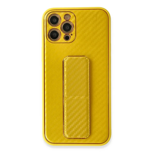 iPhone 12 Pro Kılıf Coco Karbon Standlı Kapak - Sarı ürün görseli 1