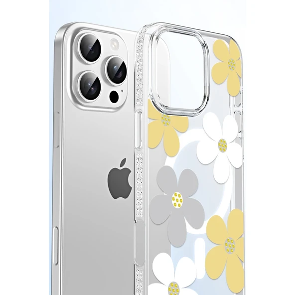 iPhone 15 Pro Floral Magsafe Kapak - Pembe - Resim 5