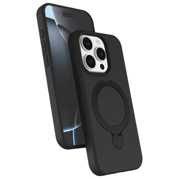iPhone 15 Pro Max Regal Magsafe Standlı Kapak - Siyah ürün görseli 1