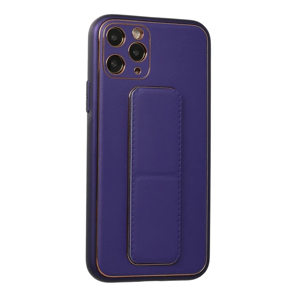 iPhone 11 Pro Kılıf Coco Deri Standlı Kapak - Mor - Resim 2
