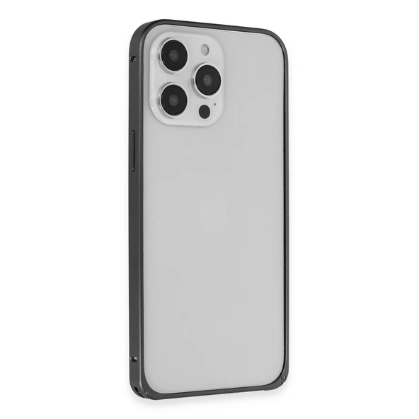 iPhone 15 Pro Max Metal Bumper Mat Kapak - Siyah - Resim 3