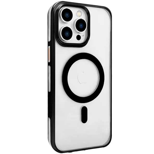 iPhone 15 Pro Gleam Pc Sert Magsafe Kılıf - Şeffaf-siyah ürün görseli 1