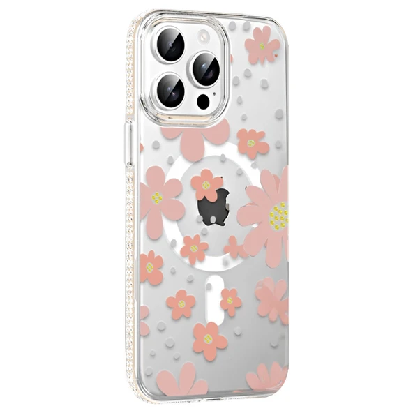 iPhone 14 Pro Max Floral Magsafe Kapak - Pembe ürün görseli 1