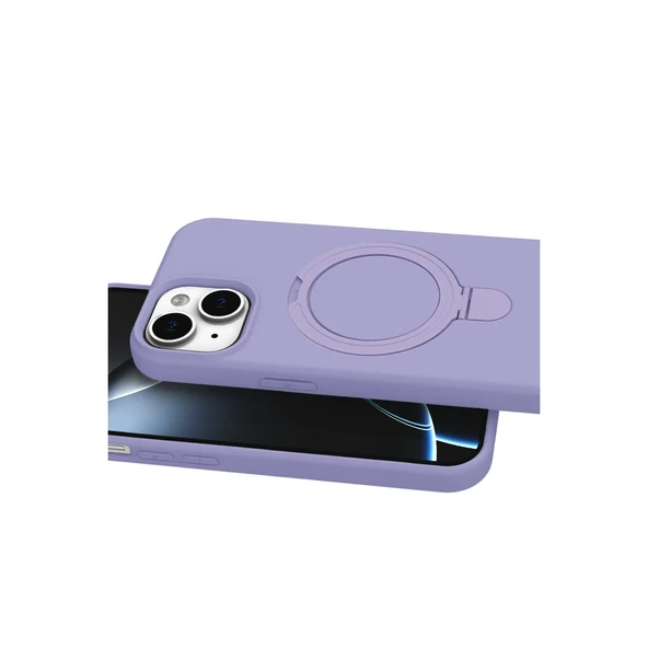 iPhone 15 Plus Regal Magsafe Standlı Kapak - Lila - Resim 4