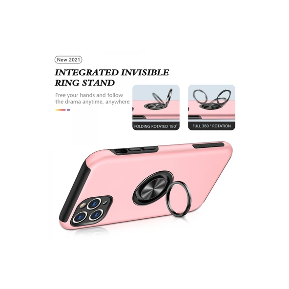 iPhone 11 Pro Max Kılıf Elit Yüzüklü Kapak - Pembe - Resim 3