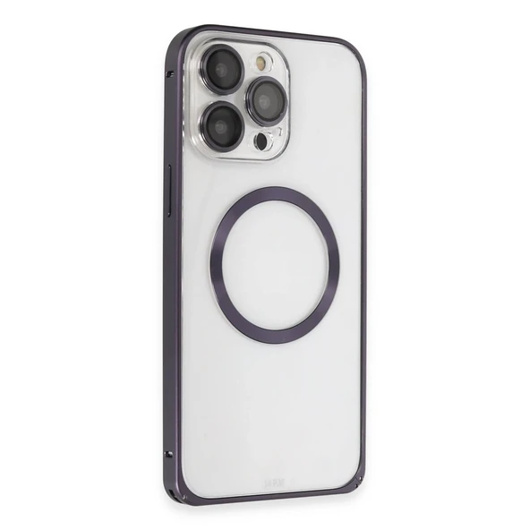 iPhone 14 Pro Kılıf Metal Bumper Magneticsafe Kapak - Derin Mor ürün görseli 1