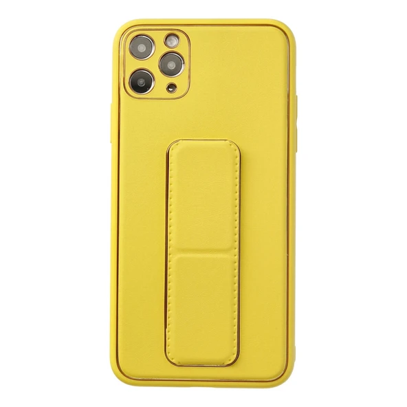 iPhone 11 Pro Max Kılıf Coco Deri Standlı Kapak - Sarı ürün görseli 1