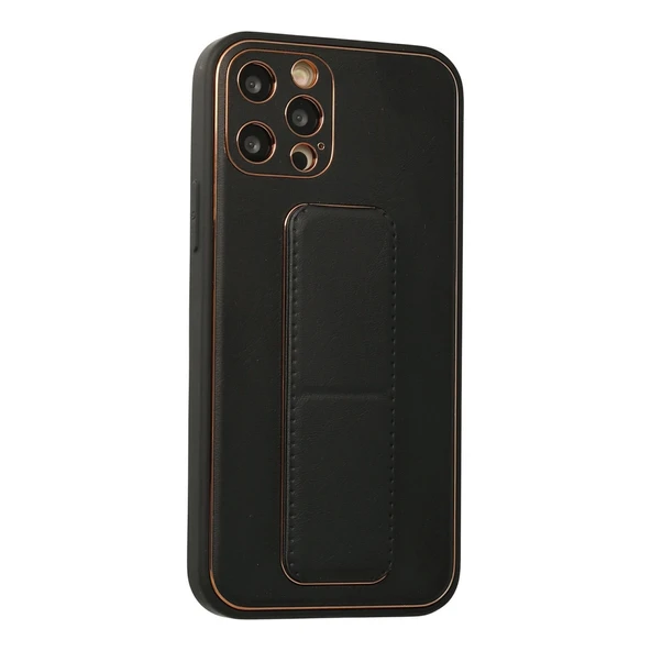 iPhone 12 Pro Kılıf Coco Deri Standlı Kapak - Siyah - Resim 2