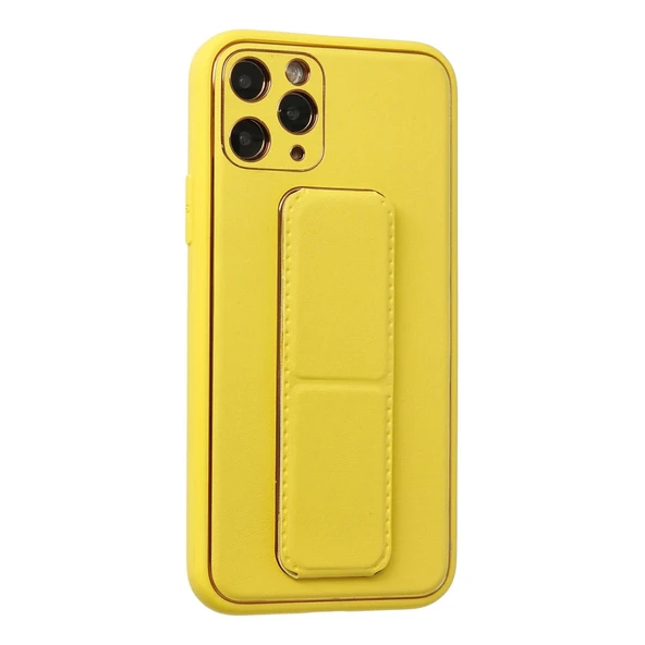 iPhone 11 Pro Kılıf Coco Deri Standlı Kapak - Sarı - Resim 2
