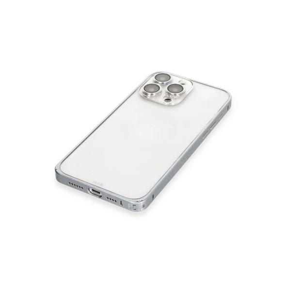 iPhone 15 Pro Max Metal Bumper Mat Kapak - Gri - Resim 5