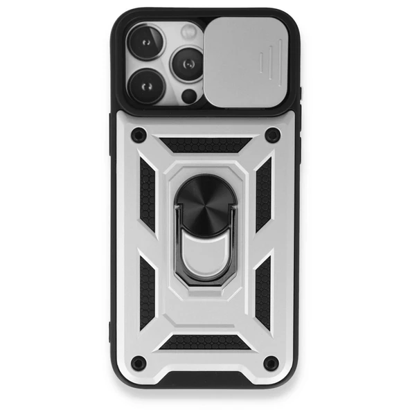iPhone 15 Pro Max Kılıf Pars Lens Yüzüklü Silikon - Gümüş ürün görseli 1