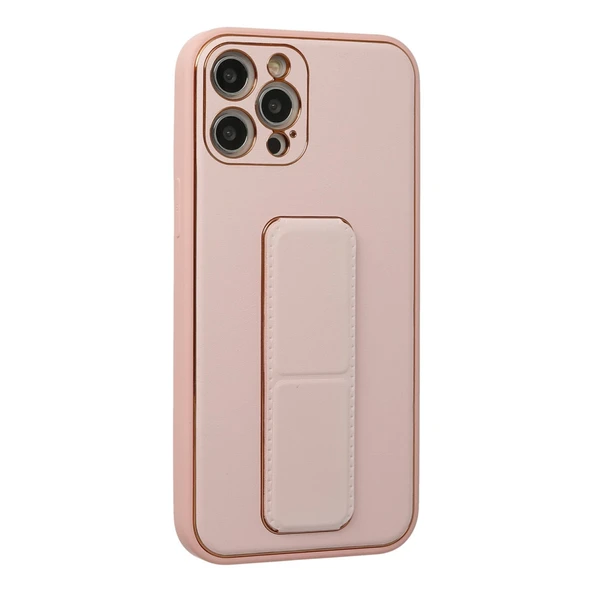 iPhone 12 Pro Kılıf Coco Deri Standlı Kapak - Pembe - Resim 2