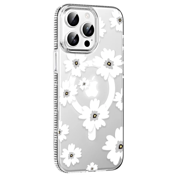 iPhone 15 Pro Max Floral Magsafe Kapak - Beyaz ürün görseli 1