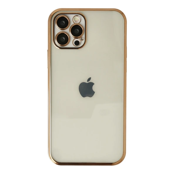 iPhone 12 Pro Max Kılıf Kamera Korumalı Lensli Silikon - Gold ürün görseli 1