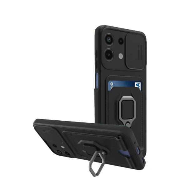 Xiaomi Redmi Note 13 4g Kılıf Zuma Kartvizitli Yüzüklü Silikon - Siyah ürün görseli 1