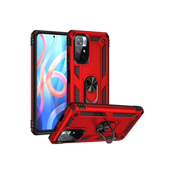 Xiaomi Redmi Note 11t Kılıf Sofya Yüzüklü Silikon Kapak - Kırmızı ürün görseli 1