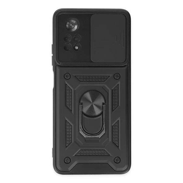 Xiaomi Poco X4 Pro 5g Kılıf Pars Lens Yüzüklü Silikon - Siyah ürün görseli 1