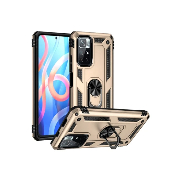 Xiaomi Redmi Note 11t Kılıf Sofya Yüzüklü Silikon Kapak - Gold ürün görseli 1