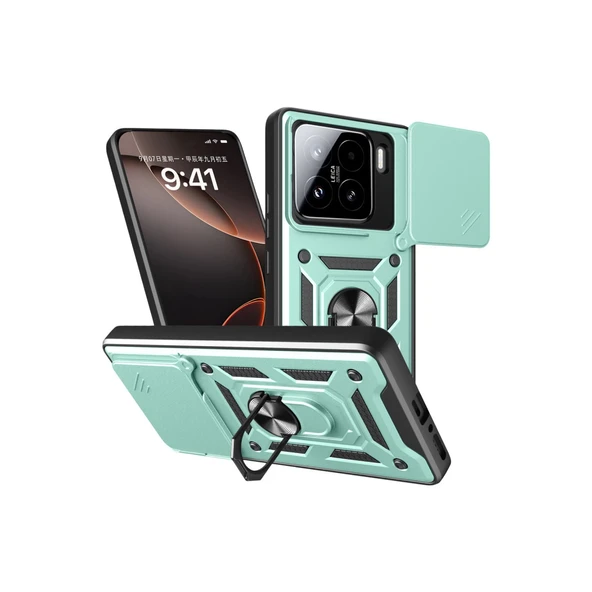 Xiaomi Mi 15 Kılıf Pars Lens Yüzüklü Silikon - Yeşil ürün görseli 1