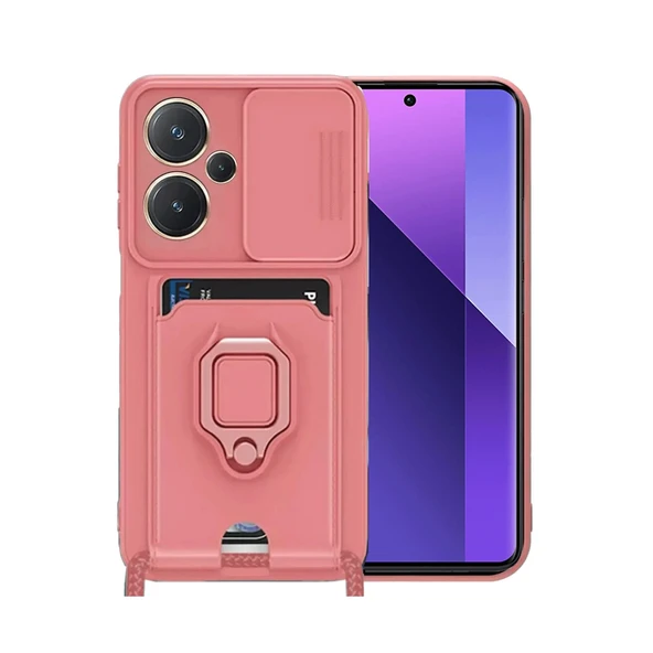 Xiaomi Redmi Note 13 Pro Plus Kılıf Zuma Kartvizitli Yüzüklü Silikon - Pembe ürün görseli 1