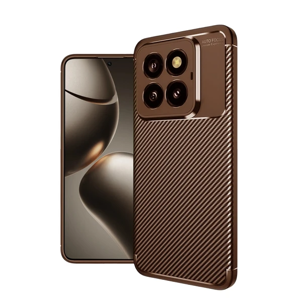 Xiaomi Mi 14t Pro Kılıf Auto Focus Karbon Kapak - Kahverengi ürün görseli 1