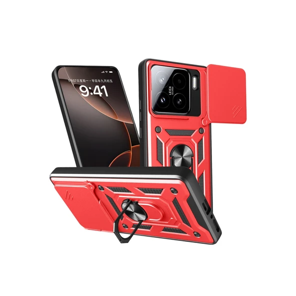 Xiaomi Mi 15 Kılıf Pars Lens Yüzüklü Silikon - Kırmızı ürün görseli 1