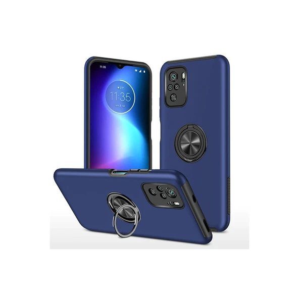 Xiaomi Poco F3 Kılıf Elit Yüzüklü Kapak - Lacivert ürün görseli 1