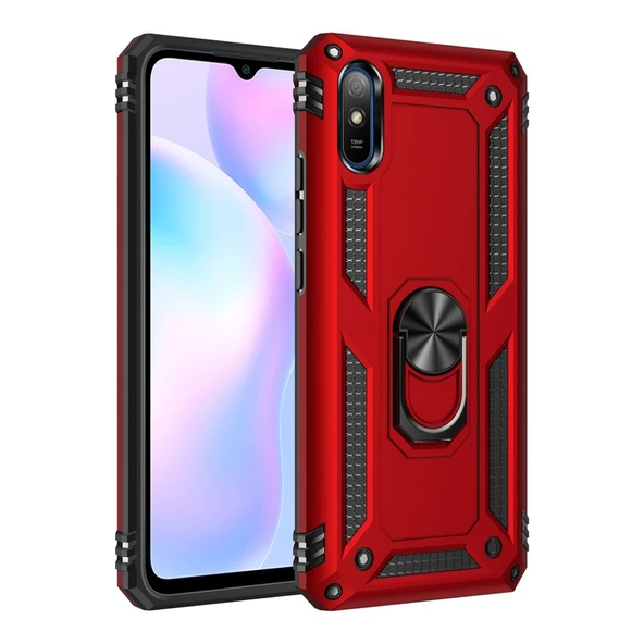 Xiaomi Redmi 9a Kılıf Sofya Yüzüklü Silikon Kapak - Kırmızı ürün görseli 1