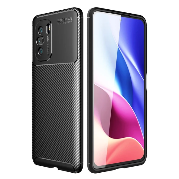 Xiaomi Poco F3 Kılıf Auto Focus Karbon Kapak - Siyah ürün görseli 1
