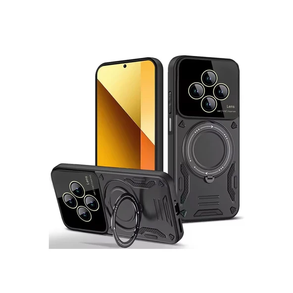 Xiaomi Redmi 14c Kılıf Joy Lens Standlı Kapak - Siyah ürün görseli 1