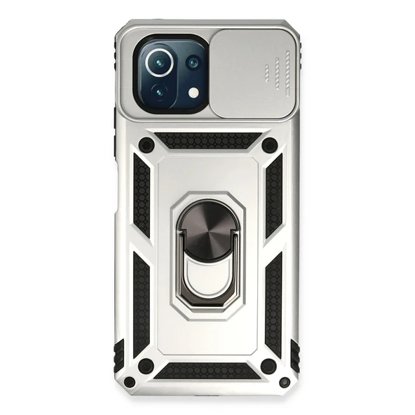 Xiaomi Mi 11 Lite Kılıf Pars Lens Yüzüklü Silikon - Gümüş ürün görseli 1
