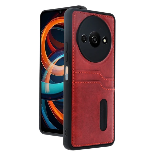 Xiaomi Redmi A3 4g Kılıf Sara Kartvizitli Deri Kılıf - Kırmızı ürün görseli 1