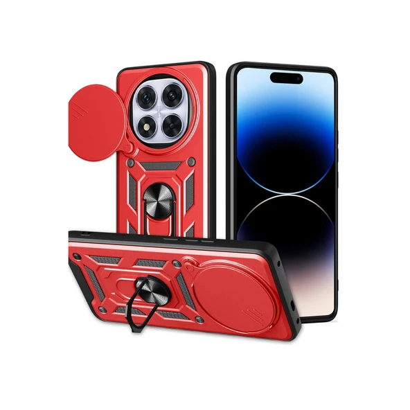 Xiaomi Redmi Note 14 Pro Plus Kılıf Pars Lens Yüzüklü Silikon - Kırmızı ürün görseli 1