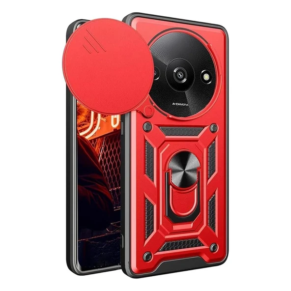 Xiaomi Redmi A3 4g Kılıf Pars Lens Yüzüklü Silikon - Kırmızı ürün görseli 1