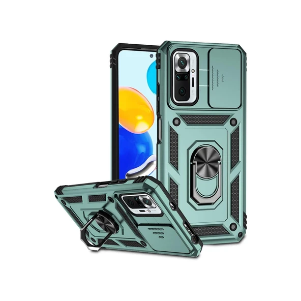 Xiaomi Redmi Note 10 Pro Kılıf Pars Lens Yüzüklü Silikon - Yeşil ürün görseli 1