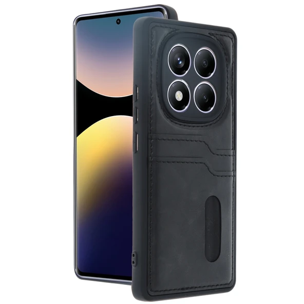 Xiaomi Redmi Note 14 Pro 5g Kılıf Sara Kartvizitli Deri Kılıf - Siyah ürün görseli 1