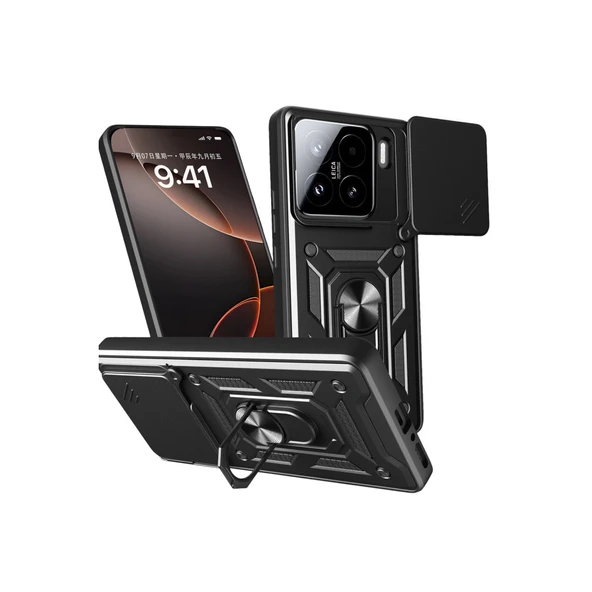 Xiaomi Mi 15 Kılıf Pars Lens Yüzüklü Silikon - Siyah ürün görseli 1