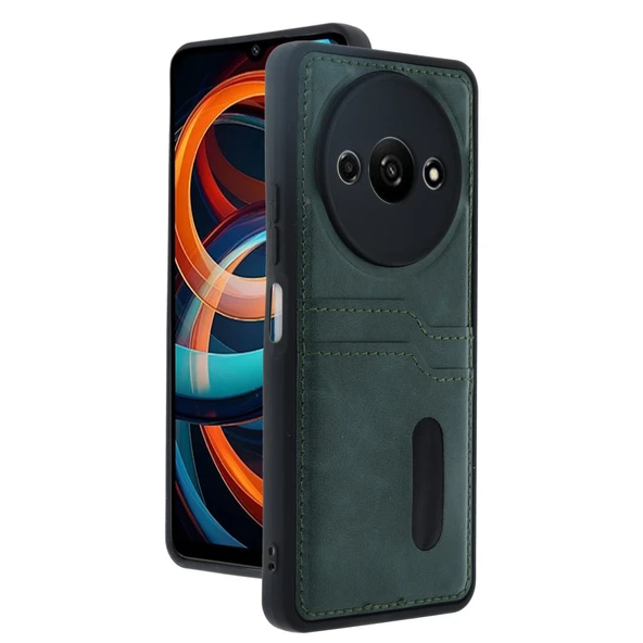 Xiaomi Redmi A3 4g Kılıf Sara Kartvizitli Deri Kılıf - Koyu Yeşil ürün görseli 1