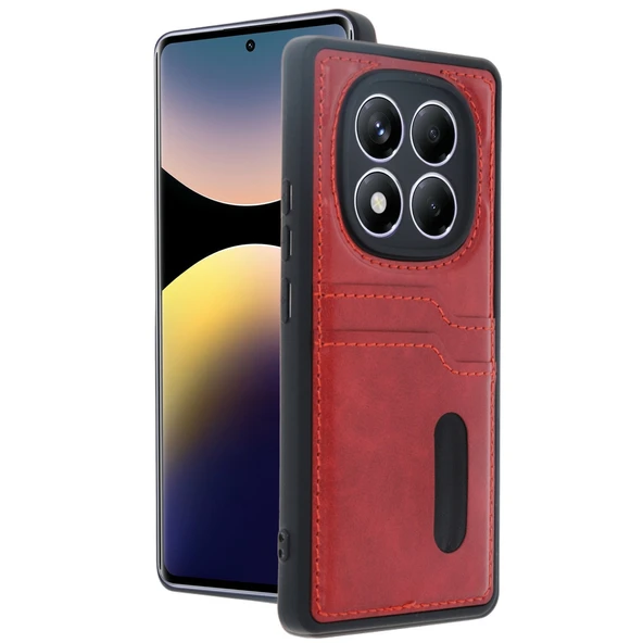 Xiaomi Redmi Note 14 Pro 5g Kılıf Sara Kartvizitli Deri Kılıf - Kırmızı ürün görseli 1