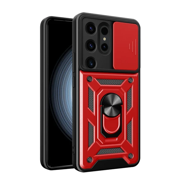 Samsung Galaxy S24 Ultra Kılıf Pars Lens Yüzüklü Silikon - Kırmızı ürün görseli 1
