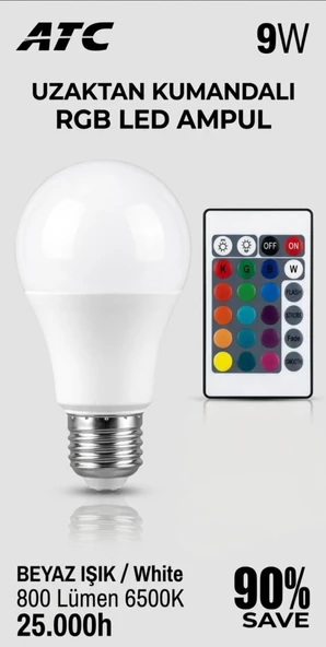 Led Lamba Kumandalı Ambiyans Aydınlatma 800 Lümen Tasarruflu Renk Değiştiren Led Işık ürün görseli 1