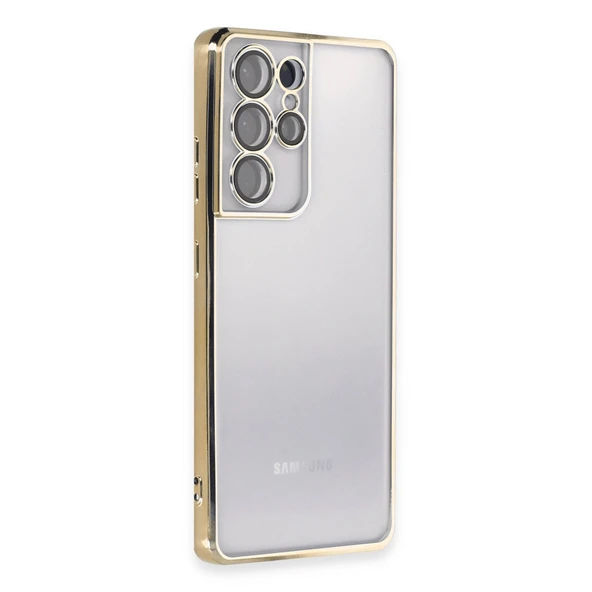 Samsung Galaxy S21 Ultra Kılıf Kamera Korumalı Lensli Silikon - Gold ürün görseli 1