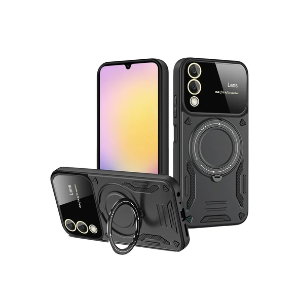 Samsung Galaxy S25 Edge Kılıf Joy Lens Standlı Kapak - Siyah ürün görseli 1