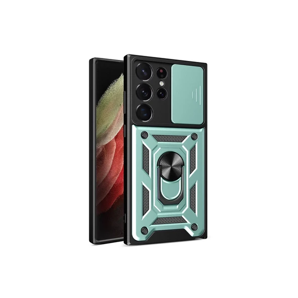 Samsung Galaxy S23 Ultra Kılıf Pars Lens Yüzüklü Silikon - Yeşil ürün görseli 1